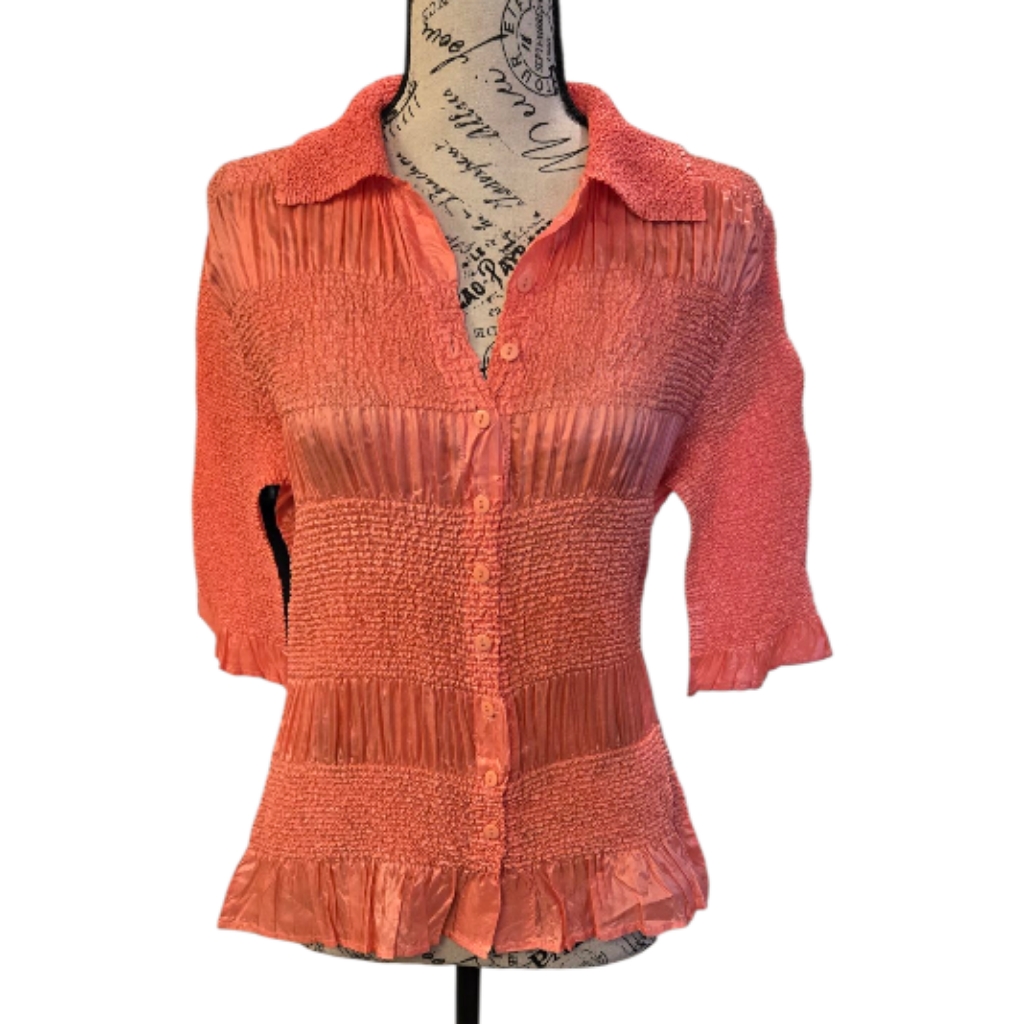 Vintage WdNy Textured Coral ButtonDown Shirt Sz L